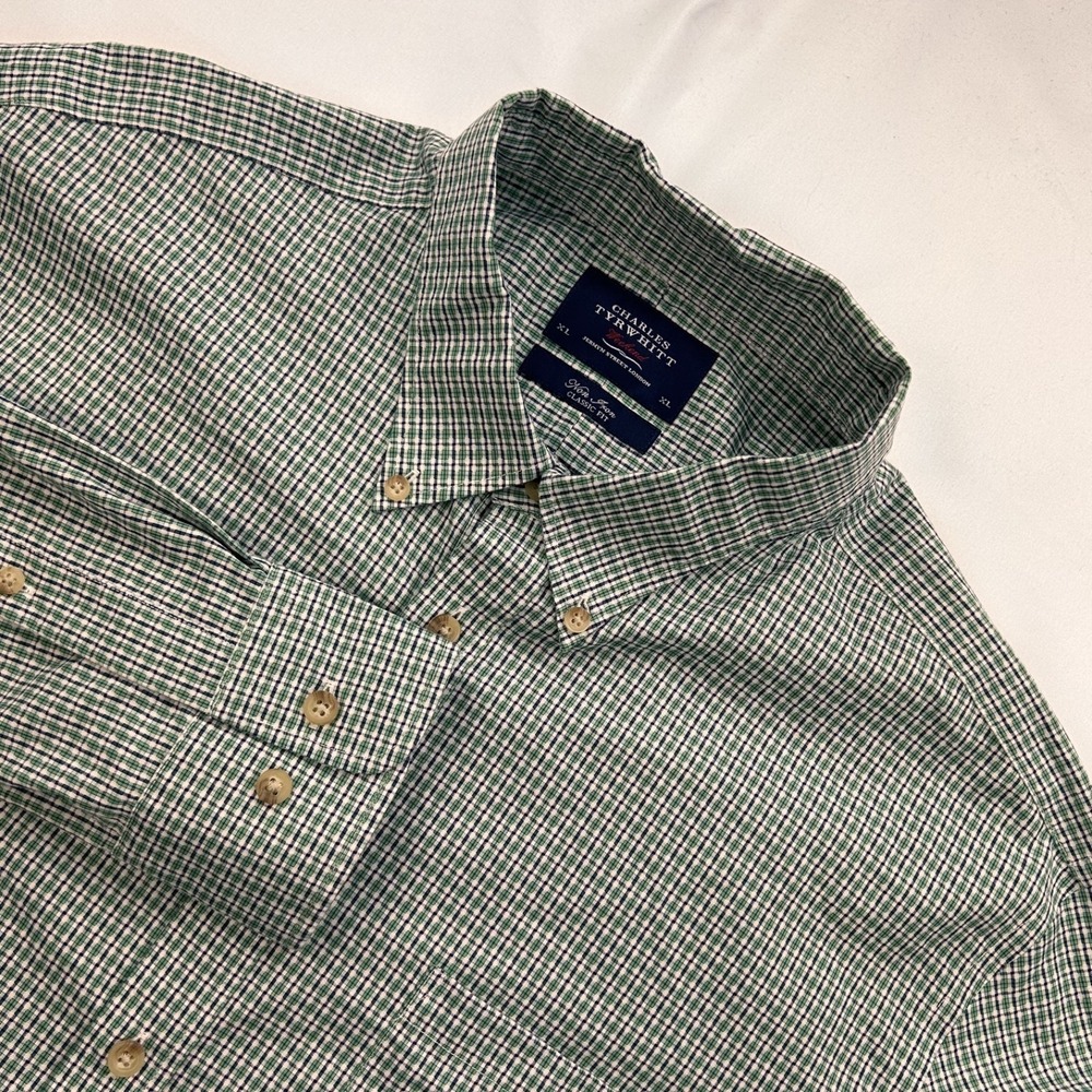 Charles Tyrwhitt Weekend Men Green Blue Plaid Cotton Long Sleeve Shirt XL - Picture 1 of 6